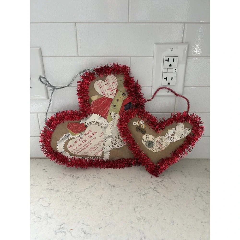 Handmade Paper Hanging Hearts OOAK Valentines‎ Day Garland Sheet Music Romance
